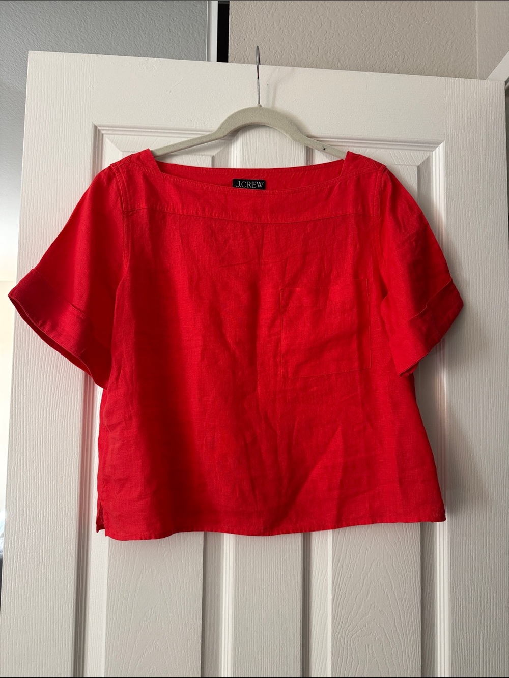J. Crew Bright Red Linen Boxy Boatneck Top